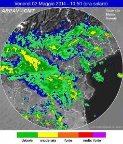 Radar Veneto: piogge e rovesci anche forti in queste ore