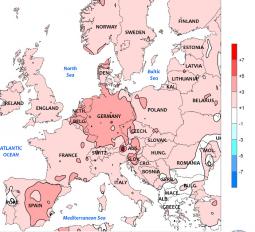 Anomalie di temperatura ad Aprile 2014 in Europa (fonte NOAA)