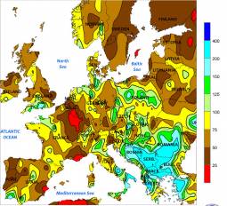 Scarti pluviometrici ad Aprile 2014 in Europa (fonte NOAA)