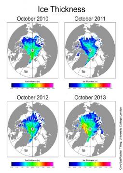 Lo spessore del ghiaccio ad Ottobre negli ultimi anni