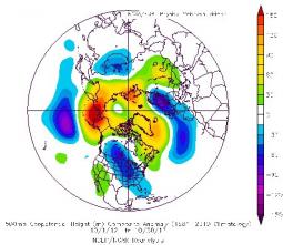 Le anomalie geopotenziale a 500hPa di Ottobre 2012 sull'emisfero Nord.