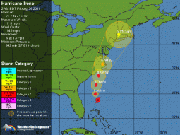 Traiettoria prossime ore dell'Uragano Irene