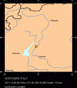 Epicentro a 33km da Verona, 4.4 scala Richter