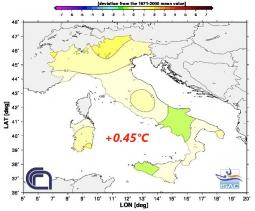 Anomalia di temperatura a Maggio (fonte ISAC-CNR)