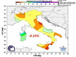 Percentuale di precipitazioni rispetto alla media a Maggio (fonte ISAC-CNR)