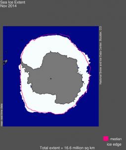 L'estensione media dei ghiacci antartici a Novembre, rapportati alla media. Fonte NSIDC
