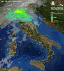 Piogge in atto sull'Italia. Radar Meteo Protezione Civile Nazionale.