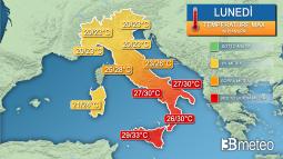 Meteo Temperature - Italia ancora divisa tra valori estivi al Sud e spesso autunnali al Nord. Mappe