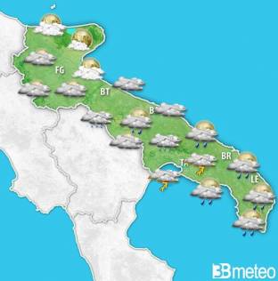 Meteo Puglia. Qualche pioggia o temporale fino a gioved&amp;igrave;, poi bel tempo e temperature in aumento