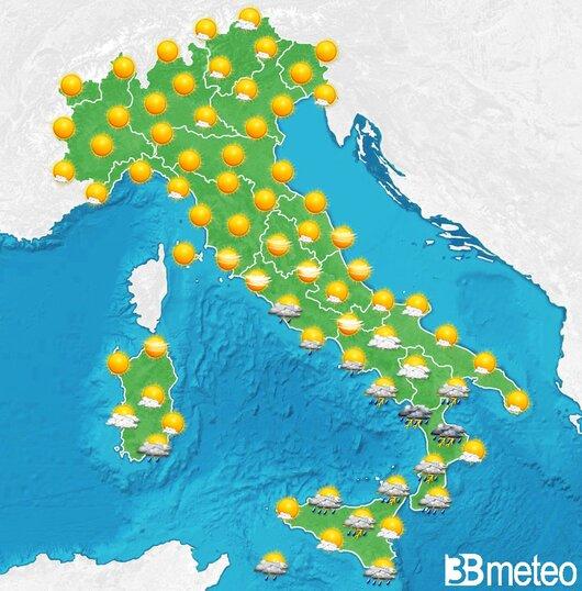 Il tempo previsto fra tre giorni
