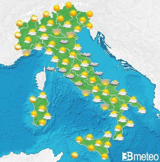 Il tempo previsto fra tre giorni