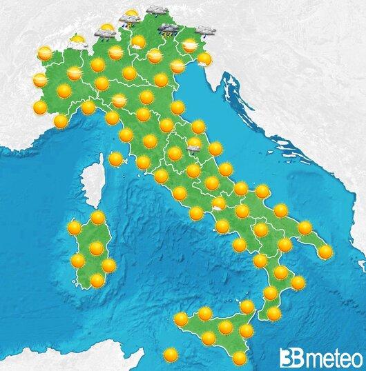Il tempo previsto fra tre giorni