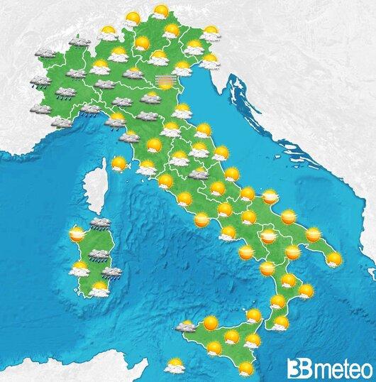 Il tempo previsto per la giornata di domani