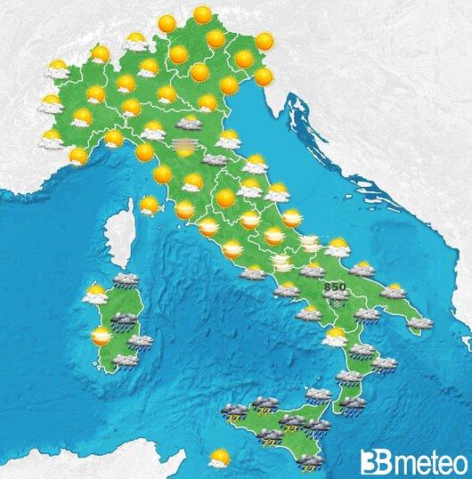 Il tempo previsto fra tre giorni