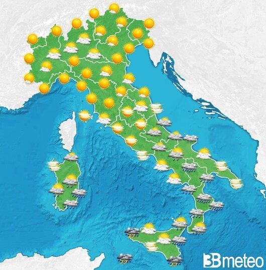 Il tempo previsto fra tre giorni