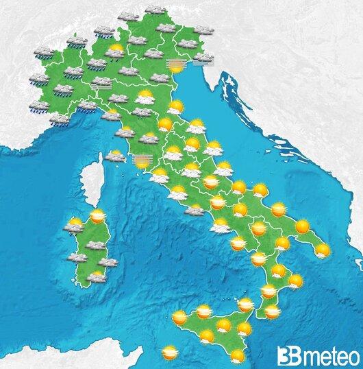 Il tempo previsto per la giornata di domani