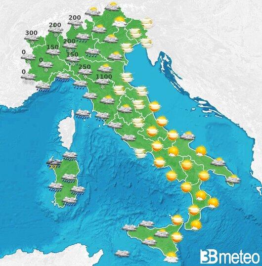 Il tempo previsto fra tre giorni