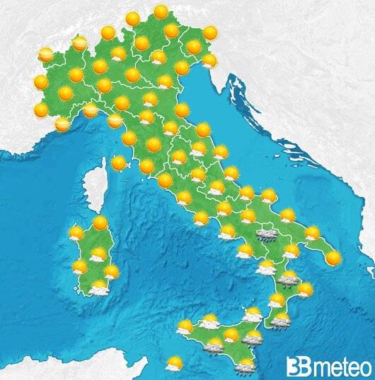 Il tempo previsto fra tre giorni