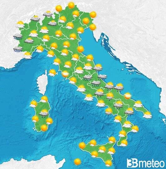 Il tempo previsto fra tre giorni