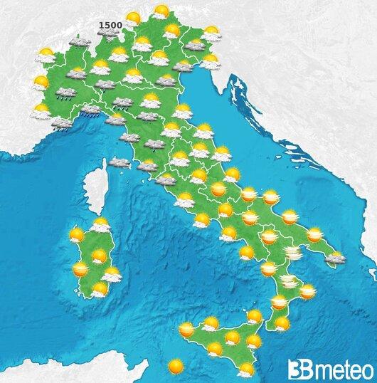 Il tempo previsto fra tre giorni