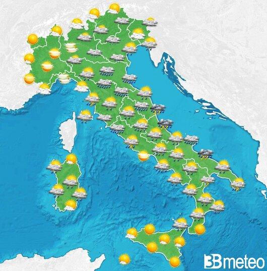 Il tempo previsto fra tre giorni