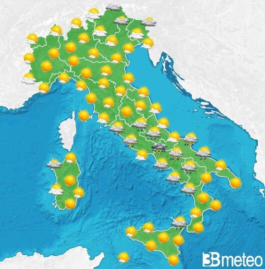 Il tempo previsto fra tre giorni