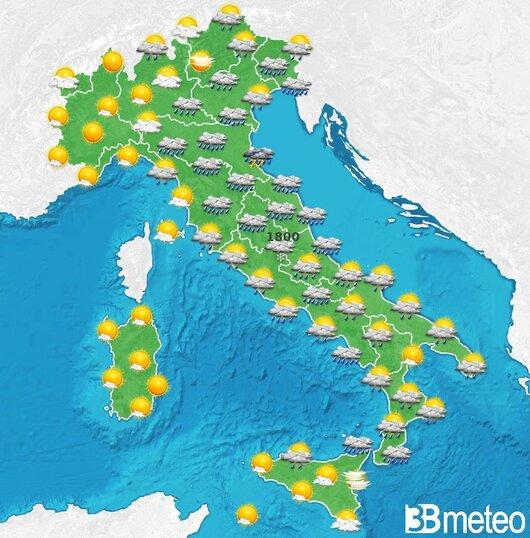 Il tempo previsto fra tre giorni