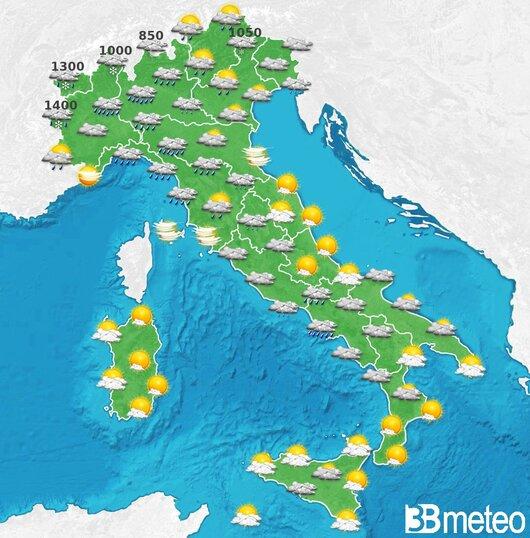 Il tempo previsto fra tre giorni
