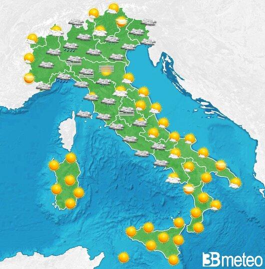 Il tempo previsto fra tre giorni