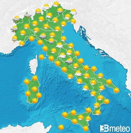 Il tempo previsto fra tre giorni
