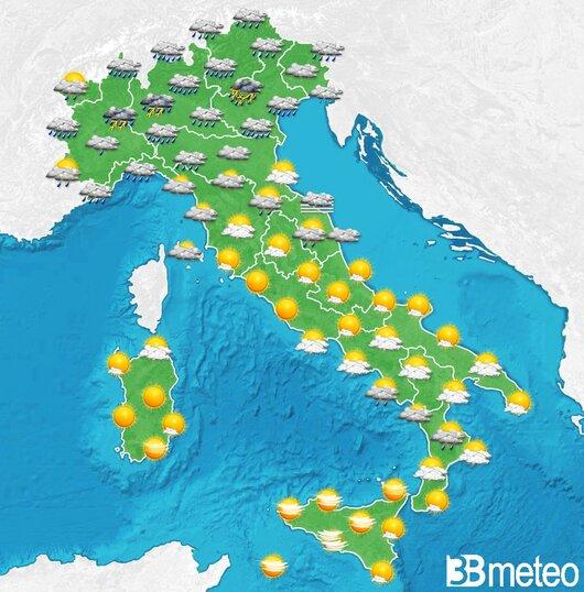 Il tempo previsto fra tre giorni