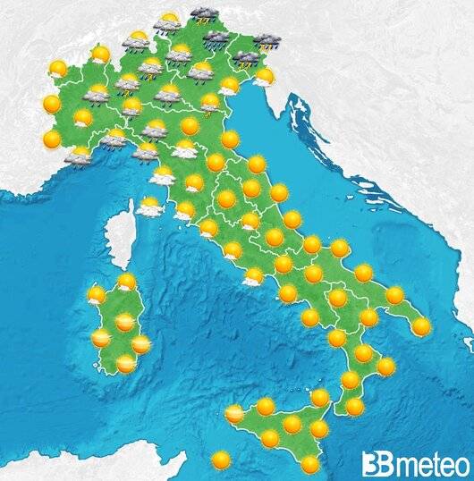 Il tempo previsto fra tre giorni
