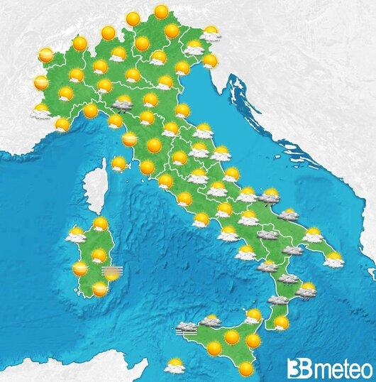 Il tempo previsto per la giornata di domani