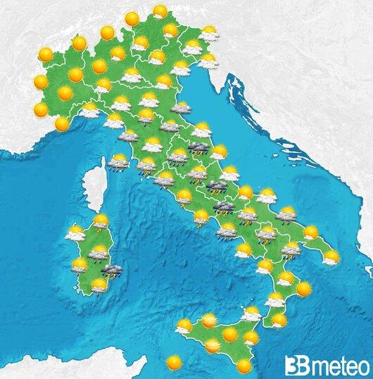 Il tempo previsto fra tre giorni