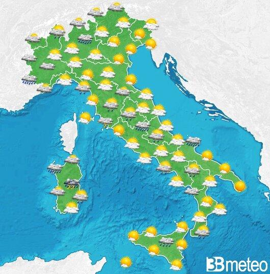 Il tempo previsto per la giornata di domani