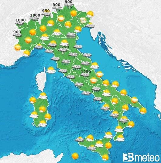 Il tempo previsto fra tre giorni