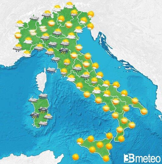 Il tempo previsto per la giornata di domani