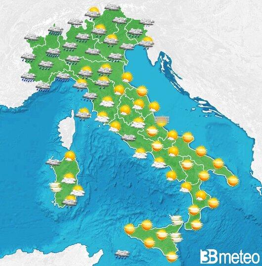 Il tempo previsto fra tre giorni