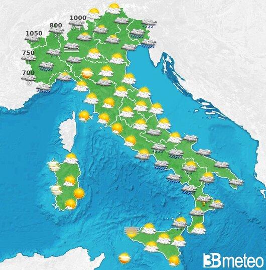 Il tempo previsto fra tre giorni