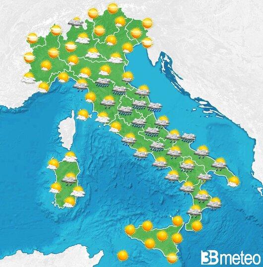 Il tempo previsto fra tre giorni