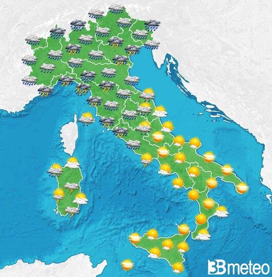 Il tempo previsto fra tre giorni