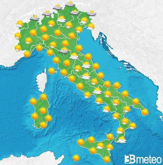 Il tempo previsto fra tre giorni
