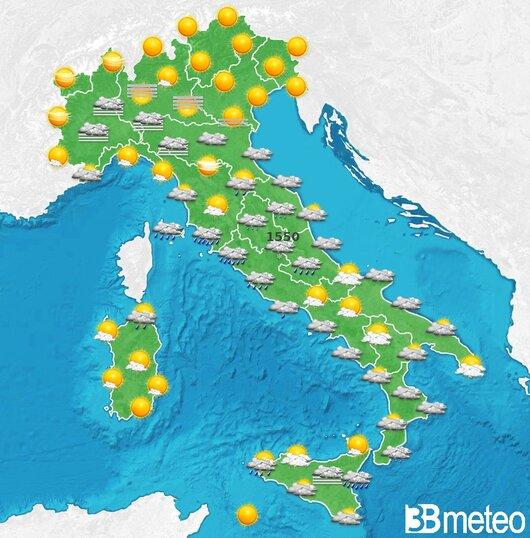 Il tempo previsto fra tre giorni