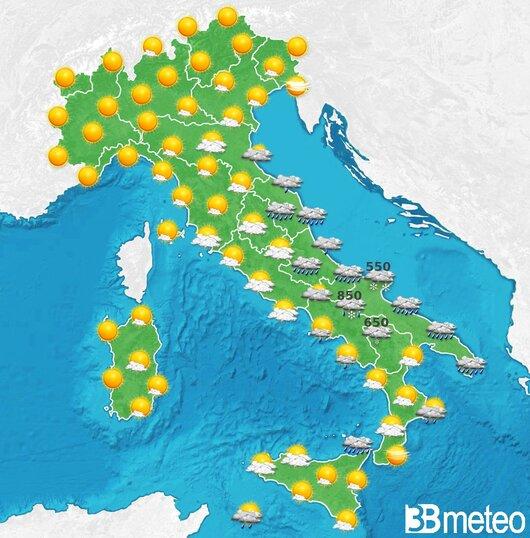 Il tempo previsto fra tre giorni