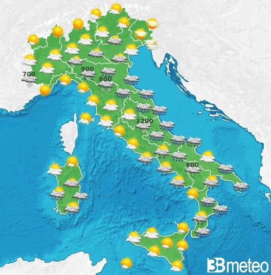 Il tempo previsto per la giornata di domani