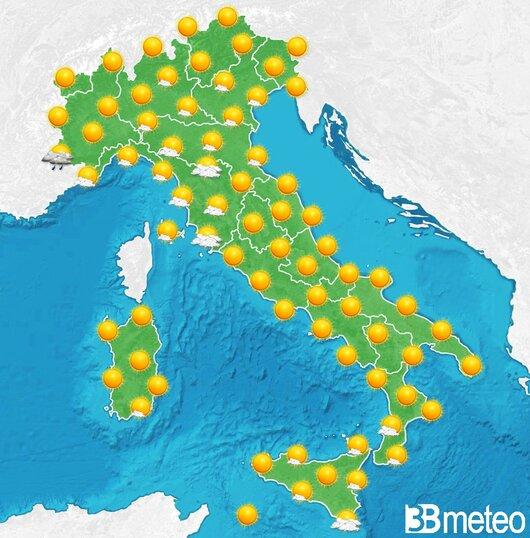 Il tempo previsto fra tre giorni