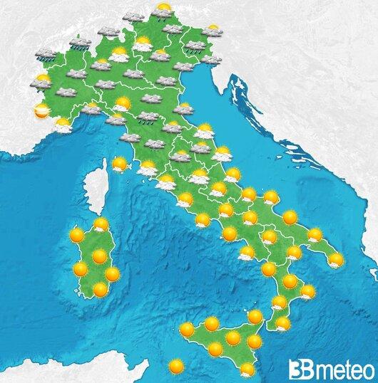 Il tempo previsto per la giornata di domani