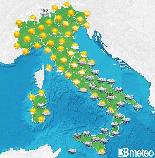 Il tempo previsto fra tre giorni