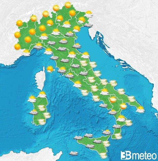 Il tempo previsto fra tre giorni
