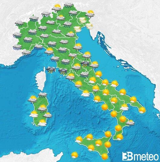 Il tempo previsto per la giornata di domani